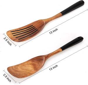 Ensemble de spatules et cuillères en bois, écologiques, manche long, design moderne, non toxiques, ustensiles de cuisine en teck, export en gros - Product Image 4