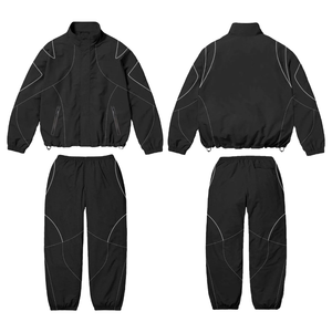 High Quality Winter Hooded Casual Solid Outdoor Waterproof <b>Black</b> <b>Windbreaker</b> Jacket and Pant Set for Men Fleece Polyester/Cotton - Product Image 3
