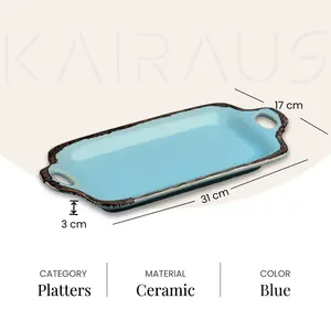 Assiette de service en céramique de style européen bleu ciel, vaisselle d'hôtel, plat pour collations, en stock - Product Image 3