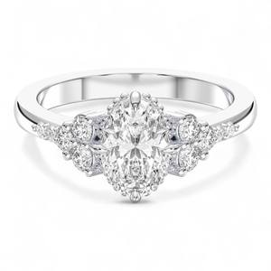 Juego de puntas de anillo de compromiso de diamante cultivado en laboratorio de 1,25 quilates en platino, corte ovalado y redondo Unisex a la moda - Product Image 1