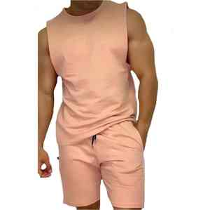 ชุดเสื้อผ้าสองชิ้นแบบลำลองสำหรับผู้ชายชุดเสื้อยืดและกางเกงขาสั้นผ้าฝ้ายสำหรับออกกำลังกายในยิมชุดกีฬากลางแจ้ง - Product Image 3