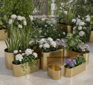 Vase de table rectangulaire en métal doré moderne de luxe pour mariages et espaces commerciaux - Product Image 2