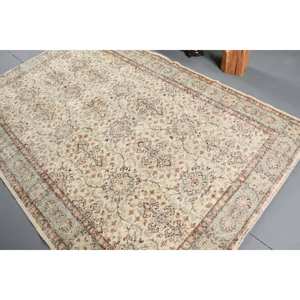 Alfombra turca Vintage azul Beige tradicional 5,6X8,7 pies área grande sala de estar alfombra Material de lana Patchwork látex para casa - Product Image 4