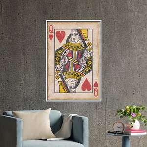 Impresión en lienzo de Reina de Corazones: decoración moderna para pared con diseño de cartas de juego, lienzo con marco blanco - Product Image 1