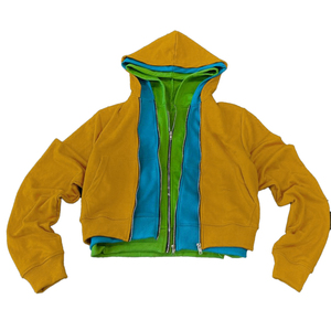 เสื้อมีฮู้ดแบบมีซิปสามชั้นสำหรับผู้ชายผ้าคอตตอนน้ำหนักมากเสื้อผ้าตามสั่ง - Product Image 1