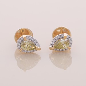 IGI Certified Lab Grown Yellow Pear Shape Diamond Halo Stud <b>Earrings</b> <b>Solid</b> 925 Sterling <b>Silver</b> Elegant <b>Earrings</b> - Product Image 1