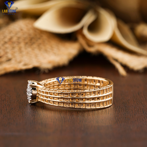 Anillo de diamante de corte brillante redondo TDW 0.144, oro amarillo de 18K, vástago cónico decorativo, piedra de laboratorio de diamante Hpht/Cvd - Product Image 3