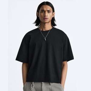 เสื้อครอปผ้าฝ้ายขนาดใหญ่สำหรับผู้ชายเสื้อครอปไซส์ใหญ่พิเศษเข้ารูปบ็อกซี่ผ้าถักแบบทางการโลโก้ออกแบบได้ตามต้องการ - Product Image 1