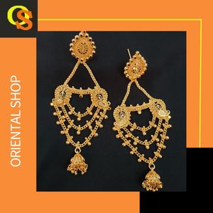 Juego de pendientes hechos en la India con diseño tradicional 22CT chapado en oro Jhumka pendientes joyería para mujer desgaste por exportadores - Product Image 5