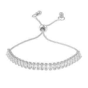 Venta al por mayor de joyería india, pulsera de tenis nupcial de boda ajustable con piedra simulada de cristal en forma de barra de moda para mujer, Plata - Product Image 1