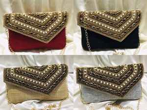 Sac de soirée de créateur de luxe pour femmes nouveau Style luxe véritable pochette sac à main indien mariée brodé pochette sacs à main - Product Image 2