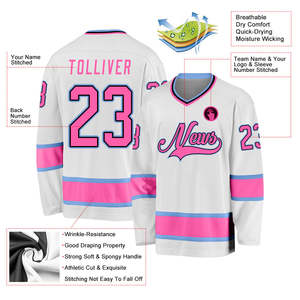 Men's Ice Hockey Jersey White Pink Sky Blue Custom Teamwear Player <b>Name</b> Number Breathable Mesh 100% Polyester Private <b>Label</b> Bulk - Product Image 4