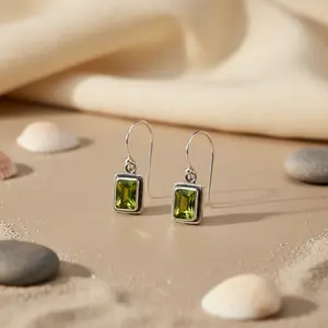 Women's Trendy 14K Gold Plated 925 <b>Silver</b> <b>Drop</b> <b>Earrings</b> with Peridot Gemstone Rose Gold <b>Drop</b> with Diamond and Moon Shape - Product Image 2
