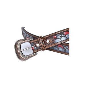 Vente chaude unisexe Floral usiné Designer ceintures en cuir durables ceintures perlées boucles fantaisie fabricants personnalisés pour cheval - Product Image 3