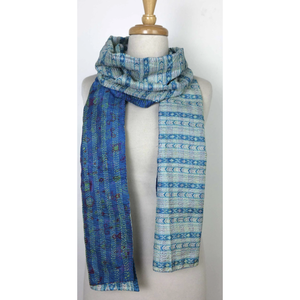 ผ้าพันคอและผ้าคลุมไหล่ไหมแท้ 100% ลายคันธา ขนาด 50x200 ซม. ใช้งานได้หลากหลายสำหรับฤดูใบไม้ผลิ ลาย 'Linear Sea' - Product Image 5