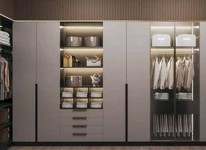 Luxury Beige Wardrobe With Glass Center Panel And LED Lighting Modern Bedroom <b>Storage</b> <b>Cabinet</b> For Elegant Home Interior - Product Image 2