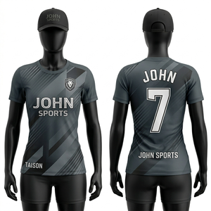 เสื้อฟุตบอลหญิง โพลีเอสเตอร์ อินเตอร์ล็อค สีเทา-ทอง ลายเชฟรอน ระบายอากาศได้ดี ซับเหงื่อ  รับสกรีนโลโก้ตามแบบ - Product Image 2