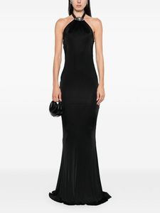 Robe Maxi longueur au sol pour adultes mancherons chaud Sexy sirène Silhouette encolure dégagée broderie perles découpe côté - Product Image 3