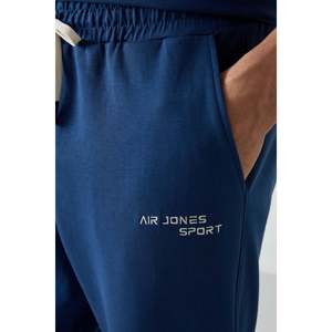 Air Jones Men's Oversize Fit Navy Blue Cotton Blend Soft Embroidered Tracksuit Set, Thick Double <b>Face</b> Interlock Fabric - Product Image 5