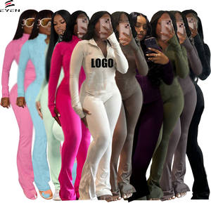 Conyson legging logo kustom wanita, pakaian atasan crop polos ritsleting grosir, set pakaian 2 potong musim gugur kualitas tinggi - Product Image 1