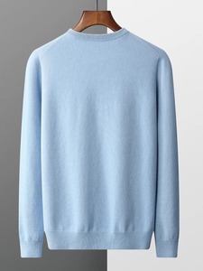 เสื้อสเวตเตอร์ขนแกะเมอริโนสำหรับผู้ชาย, เสื้อกันหนาวแบบสวมหัวคอกลมเสื้อชิ้นเดียวพร้อมสวมใส่ฤดูใบไม้ร่วงฤดูหนาวเสื้อกันหนาวสีทึบอเนกประสงค์พื้นฐาน - Product Image 5