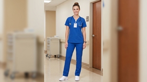Uniforme Médico de Trabajo para Mujer, Cuello en V, Manga Corta, Tejido, Lavable, para Enfermeras y Doctoras - Product Image 2