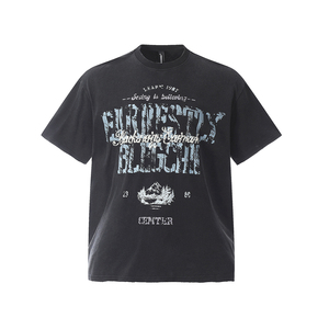 Camiseta negra Vintage de diseño en blanco de gran tamaño para hombre, ropa de calle informal de manga corta con cuello redondo, Top de moda de algodón antiretráctil de 180g - Product Image 2