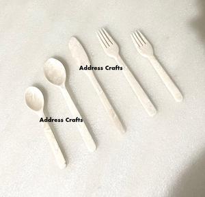 Ensemble de couverts en résine écologique de couleur tortue, design tendance, 5 pièces, personnalisé, vaisselle alimentaire, cuillère à dessert - Product Image 3