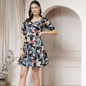 100% Pure Cotton Boho <b>Dress</b> <b>Floral</b> Printed <b>Short</b> Sleeveless Summer Wear for Travel Honeymoon or As a Gift for Her-ODM Supply - Product Image 1