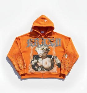 100% Cotton Custom Rhinestone Zip Fleece Men's Heavyweight Oversized Blue Full Zip Breathable Sweatshirt Wholesale Manufacturer - Product Image 2