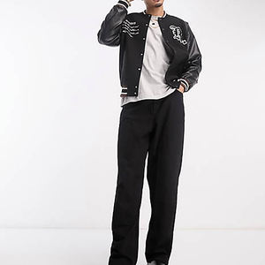 Chaqueta Universitaria de Cuero a la Moda con Mangas de Cuero, Chaqueta de Invierno Impermeable de Alta Calidad para Hombre, Talla Grande con Botones - Product Image 3