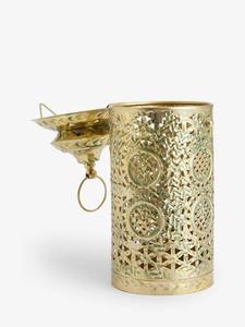 Farol Cilíndrico de Metal Dorado Elegante Especial para Ramadán con Intrincados Relieves, Brillo Suave de Vela, Ideal para Decoración Festiva del Hogar - Product Image 2