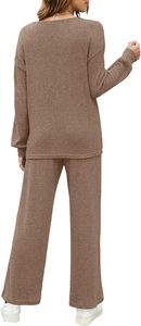 Ensemble de survêtement de luxe pour femme, coupe oversize, très tendance, avec haut court tricoté à manches longues et col rond, respirant, idéal pour l'hiver - Product Image 6