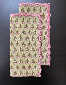 Serviettes en tissu rose corail vert mousse Serviettes en coton brodé avec couverture de visage d'impression de bloc de main de l'Inde utilisée à la maison et à l'hôtel - Product Image 2