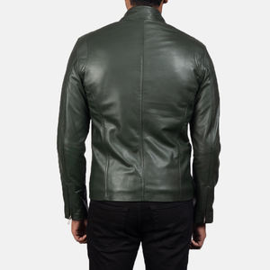 Veste en cuir PU décontractée pour homme, coupe ajustée, col montant, veste de moto avec tissu en toile pour homme - Product Image 5
