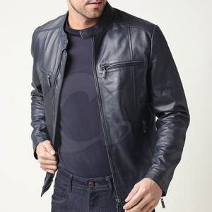 Chaqueta de Cuero para Hombre, a la Moda, Nueva Colección, Cuello Alto, Piel de Vaca, Invierno, Casual, Impermeable, Ecológica - Product Image 2