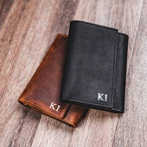 Cartera de tres pliegues abierta Crazy Horse de cuero genuino hecha a mano para hombres, antirrobo, RFID, segura, corta, Vintage, delgada, para hombres - Product Image 5