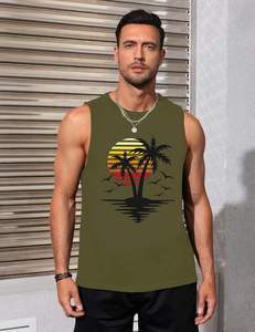 Débardeurs musclés sans manches pour hommes style hawaïen de plage patriotique cocotier grande taille disponible - Product Image 1