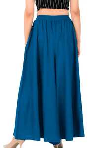 Pantalon en rayonne de viscose bleue pour femme respirant et décontracté avec fermeture élastique taille moyenne techniques teintes unies pour l'été - Product Image 4