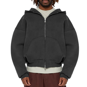 Sudadera con capucha Unisex Boxy Zip up personalizable 500 Gsm Heavyweight Cotton Fleece 2025 Plain Dyed Cropped Men's Hoodie - Product Image 4