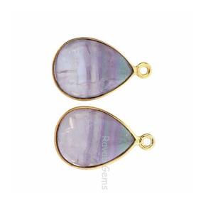 12x16mm Natural Multi Fluorita Piedra preciosa Bisel 18K Chapado en oro Pequeña forma de pera Colgante Collar con dijes de plata esterlina - Product Image 4