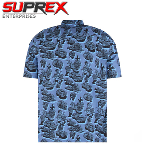 Chemise Formelle Bio Bleue Ricky pour Homme, Col Mandarin, Écologique, Respirante, Imprimé Rayé, Manches Courtes – Grande Vente Printemps - Product Image 3