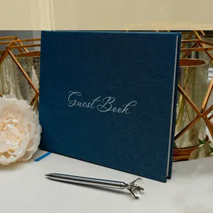 Spedizione veloce direttamente al magazzino biancheria blu personalizzata 9*7 ''custodia rilegata libro degli ospiti in bianco libro degli ospiti di nozze