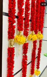 Guirnalda de tela roja Jasmine Gajra, colgante de puerta de 4 pies para bodas indias, decoraciones de Navidad y Año Nuevo - Product Image 3