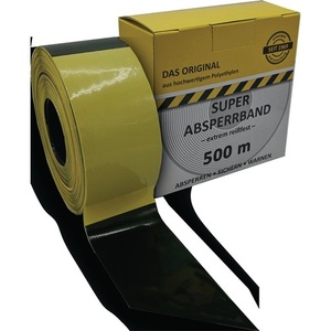 Cinta de Barrera KELMAPLAST de 500m, Amarilla/Negra, con Diseño de Bloques, 80mm de Ancho, 500m/Caja, Pegatinas y Luces Reflectantes Promocionales - Product Image 1