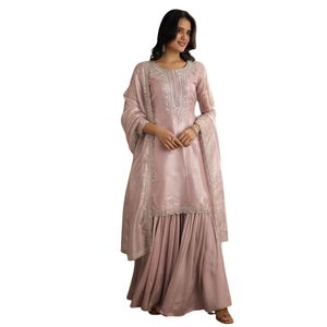 Juego de Kurta de cuentas de Dana con corte de tejido de lavanda con Dupatta bordada para recepción festiva de fiesta de boda y celebraciones culturales - Product Image 3