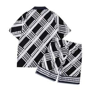 ชุดเสื้อและกางเกงขาสั้นลายดอกไม้สำหรับผู้ชายแบบลำลองปรับแต่งได้ผ้าโพลีเอสเตอร์ย้อมสีเรียบ100% แบบ2025ใหม่ - Product Image 2