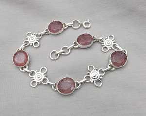 Pink Strawberry Quartz 925 <b>Sterling</b> <b>Silver</b> <b>Bracelet</b> | Handmade Adjustable Gemstone Jewelry Gift for <b>Women</b> - Product Image 5