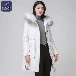 Yufan Professional Custom Winter Fox Pelz kragen Parka Lange Damen Daunen Parka Taille Verstellbare Kordel zug Design Daunen mantel