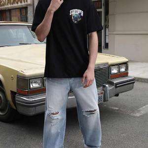 กางเกงยีนส์ผู้ชายทรงโอเวอร์ไซส์สไตล์วินเทจ เอวยางยืด ระบายอากาศได้ดี เหมาะสำหรับฤดูหนาว ผลิตตามสั่ง ขายส่ง คุณภาพสูง บุด้วยผ้าฟลีซ - Product Image 2